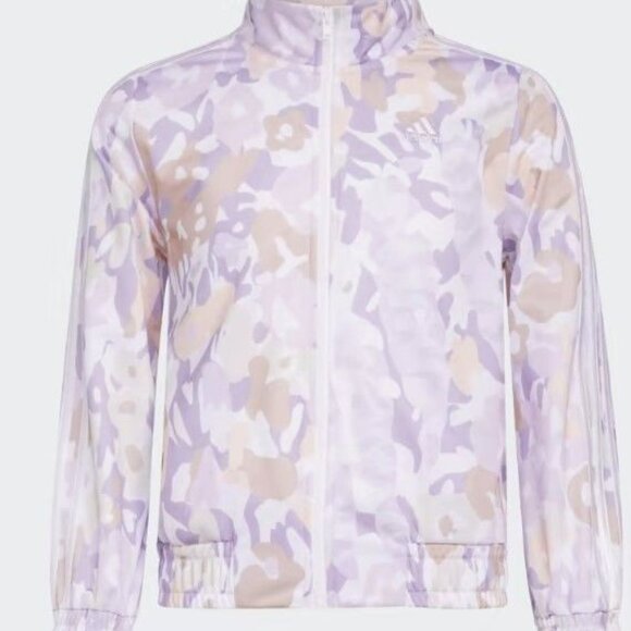 Adidas Pastel Pink Floral Camo Allover‎ Print Full Zip Light Jacket Girls S 7/8 - Picture 1 of 5